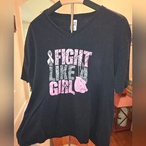 Gildan Black Tee with Pink Fight Like a Girl Breast Cancer Graphic, Size XL